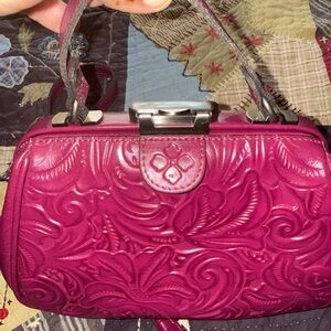 Patricia Nash leather crossbody bag rose wine plum color great condition
